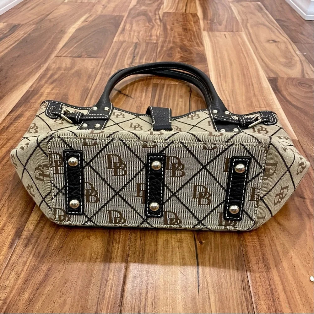 Vintage Dooney & Bourke Brown and Tan Tulip Satchel Logo Purse/Bag w/Lock Strap - Picture 5 of 13